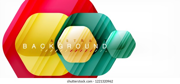 Glossy color hexagons modern composition background, shiny glass design, vector