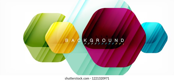 Glossy color hexagons modern composition background, shiny glass design, vector