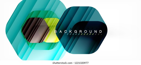 Glossy color hexagons modern composition background, shiny glass design, vector