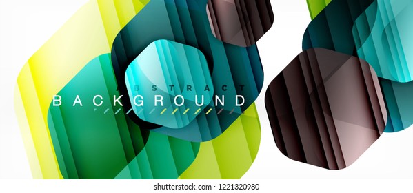 Glossy color hexagons modern composition background, shiny glass design, vector