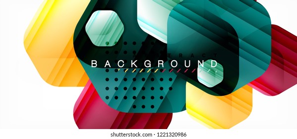 Glossy color hexagons modern composition background, shiny glass design, vector