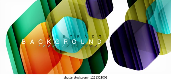 Glossy color hexagons modern composition background, shiny glass design, vector