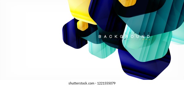 Glossy color hexagons modern composition background, shiny glass design, vector