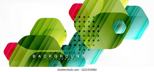 Glossy color hexagons modern composition background, shiny glass design, vector