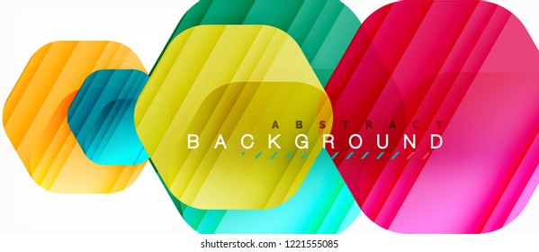 Glossy color hexagons modern composition background, shiny glass design, vector