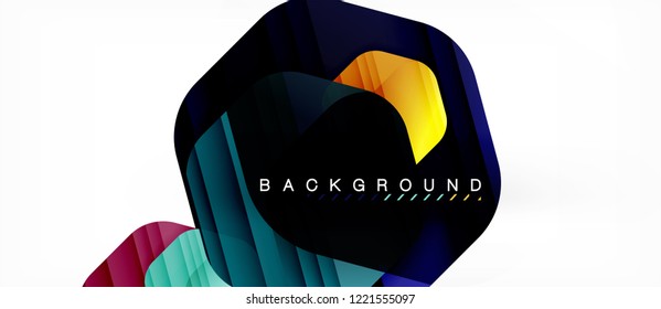 Glossy color hexagons modern composition background, shiny glass design, vector