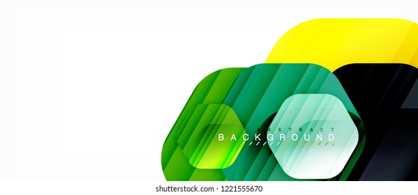 Glossy color hexagons modern composition background, shiny glass design, vector