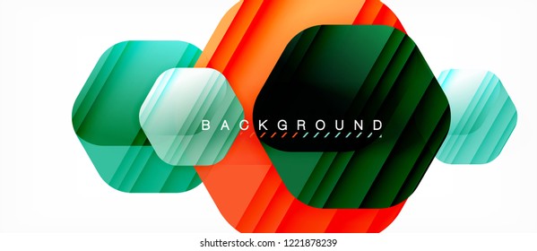 Glossy color hexagons modern composition background, shiny glass design, vector