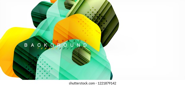 Glossy color hexagons modern composition background, shiny glass design, vector