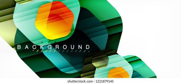 Glossy color hexagons modern composition background, shiny glass design, vector