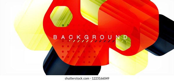 Glossy color hexagons modern composition background, shiny glass design, vector