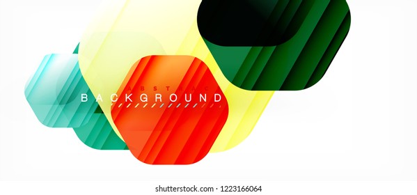 Glossy color hexagons modern composition background, shiny glass design, vector