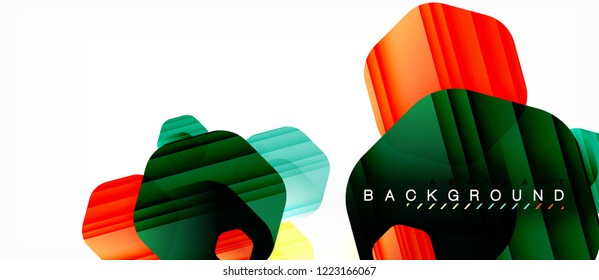 Glossy color hexagons modern composition background, shiny glass design, vector