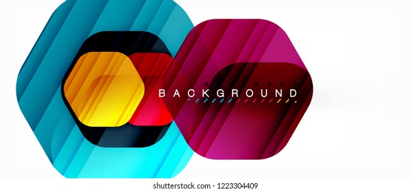 Glossy color hexagons modern composition background, shiny glass design, vector