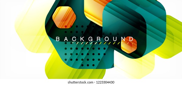 Glossy color hexagons modern composition background, shiny glass design, vector