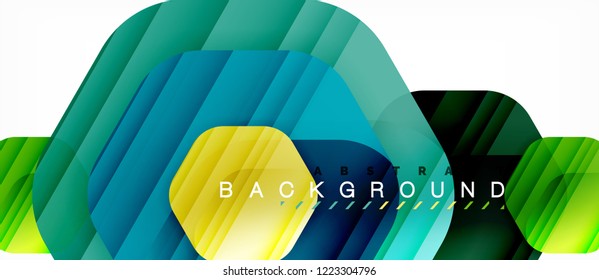Glossy color hexagons modern composition background, shiny glass design, vector
