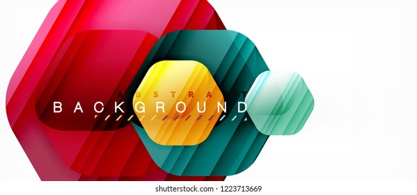 Glossy color hexagons modern composition background, shiny glass design, vector