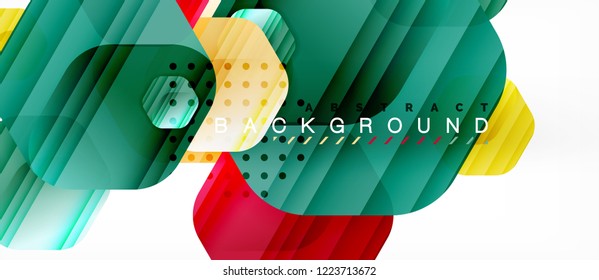Glossy color hexagons modern composition background, shiny glass design, vector
