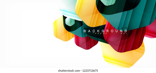 Glossy color hexagons modern composition background, shiny glass design, vector