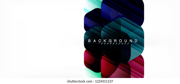 Glossy color hexagons modern composition background, shiny glass design, vector