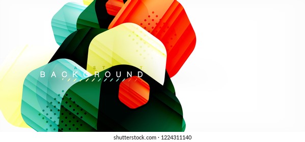 Glossy color hexagons modern composition background, shiny glass design, vector