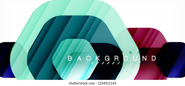 Glossy color hexagons modern composition background, shiny glass design, vector