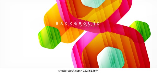 Glossy color hexagons modern composition background, shiny glass design, vector
