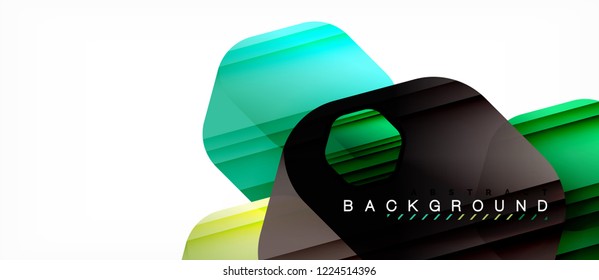 Glossy color hexagons modern composition background, shiny glass design, vector