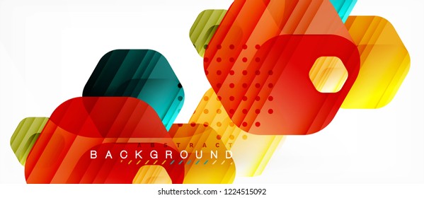 Glossy color hexagons modern composition background, shiny glass design, vector