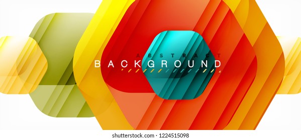 Glossy color hexagons modern composition background, shiny glass design, vector