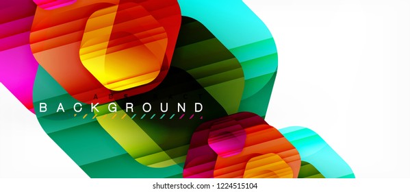 Glossy color hexagons modern composition background, shiny glass design, vector