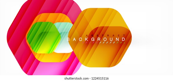 Glossy color hexagons modern composition background, shiny glass design, vector