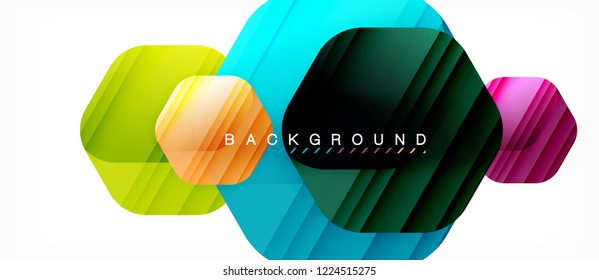 Glossy color hexagons modern composition background, shiny glass design, vector