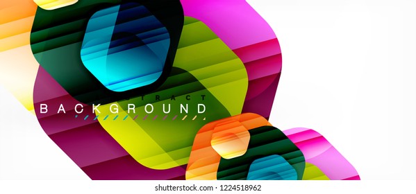 Glossy color hexagons modern composition background, shiny glass design, vector