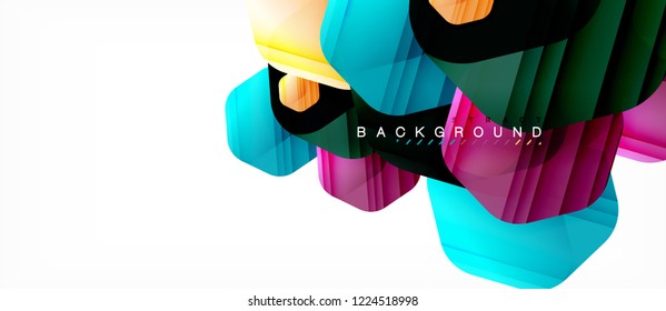 Glossy color hexagons modern composition background, shiny glass design, vector