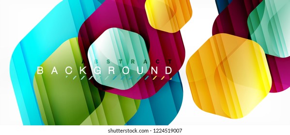 Glossy color hexagons modern composition background, shiny glass design, vector