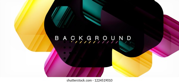 Glossy color hexagons modern composition background, shiny glass design, vector
