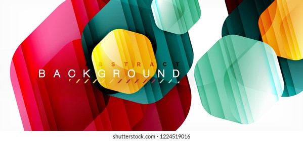 Glossy color hexagons modern composition background, shiny glass design, vector