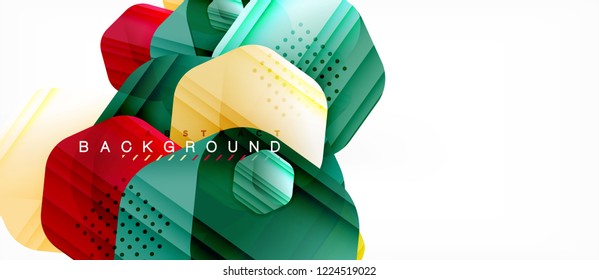Glossy color hexagons modern composition background, shiny glass design, vector