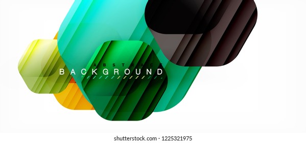 Glossy color hexagons modern composition background, shiny glass design, vector
