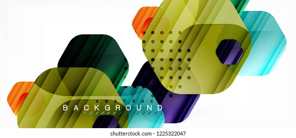 Glossy color hexagons modern composition background, shiny glass design, vector