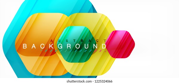 Glossy color hexagons modern composition background, shiny glass design, vector