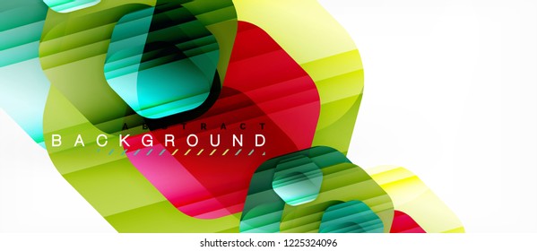 Glossy color hexagons modern composition background, shiny glass design, vector
