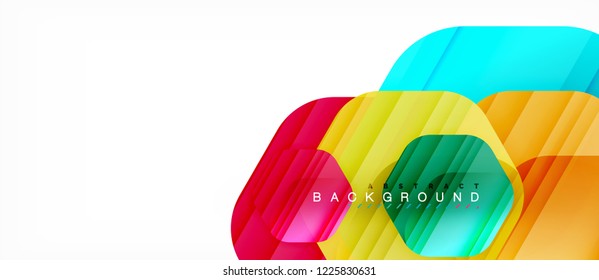 Glossy color hexagons modern composition background, shiny glass design, vector