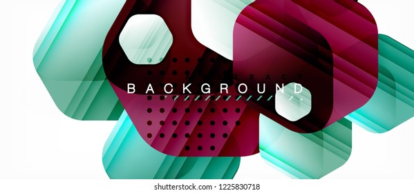 Glossy color hexagons modern composition background, shiny glass design, vector