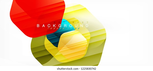 Glossy color hexagons modern composition background, shiny glass design, vector