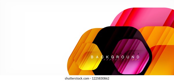 Glossy color hexagons modern composition background, shiny glass design, vector