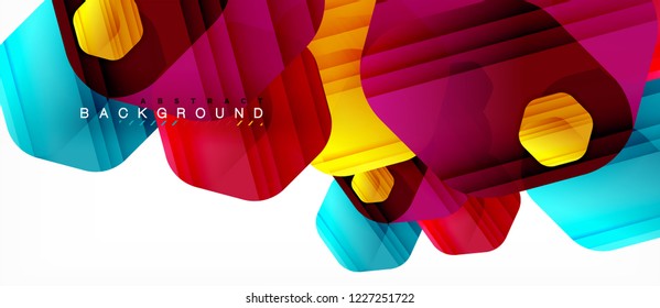 Glossy color hexagons modern composition background, shiny glass design, vector