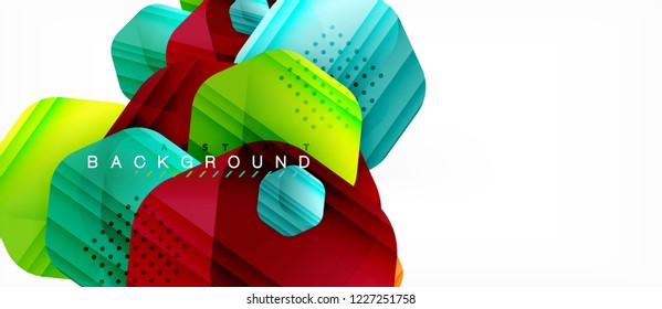 Glossy color hexagons modern composition background, shiny glass design, vector