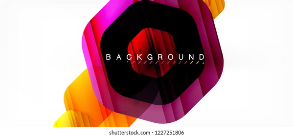 Glossy color hexagons modern composition background, shiny glass design, vector